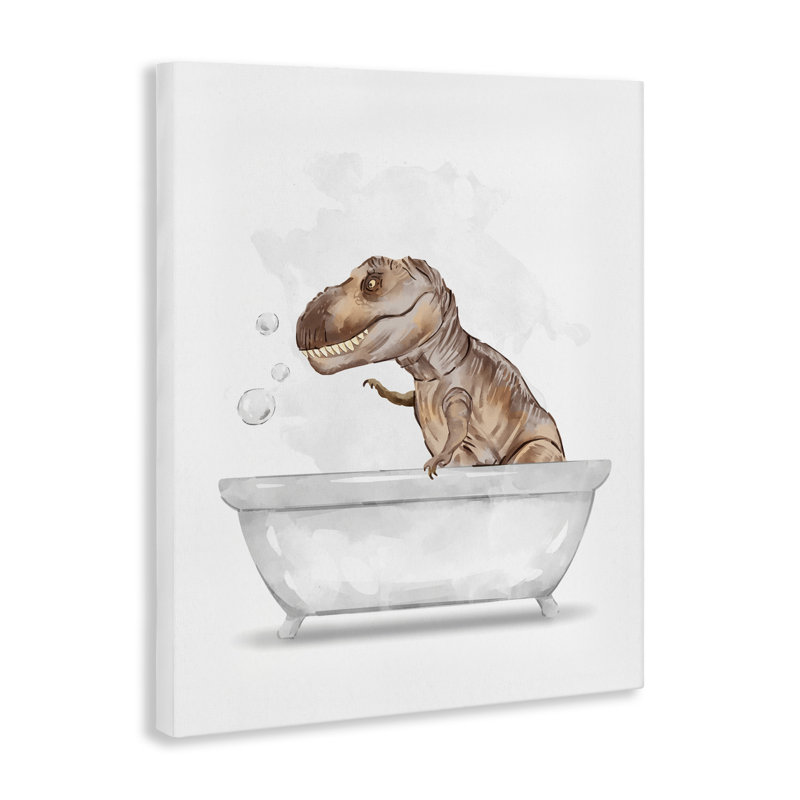 Dinosaure T-Rex dans un bain moussant blanc brun, Gris, H 30 po x l 24 po