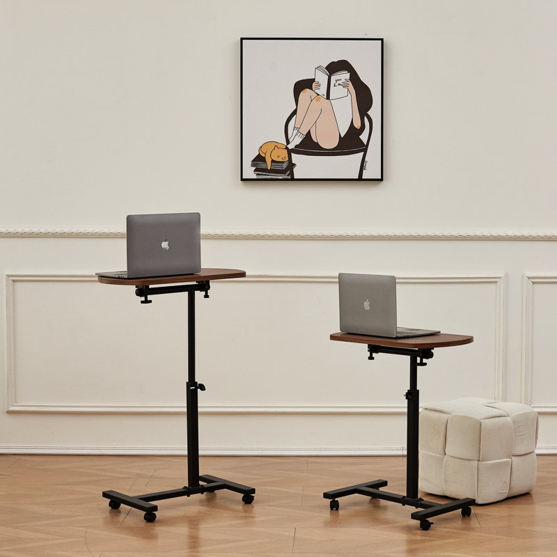 Bureau d'ordinateur portable réglable en hauteur à hauteur réglable en C pour une installation facile, capacité de charge maximale de 55 lb, table brune