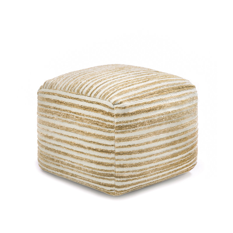 Maryann 16" Beige Upholstered Pouf Ottoman, Light Brown