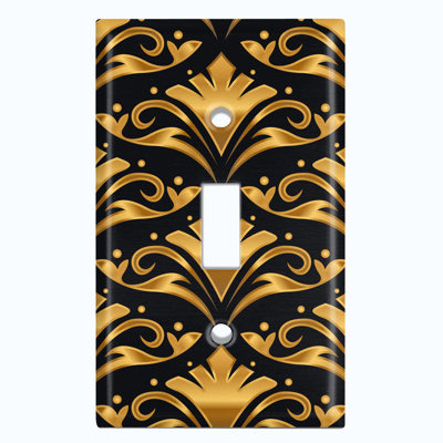 Yellow Brown Wallpaper Damask Pattern Patterned 1 - Gang Toggle Light Switch Standard Wall Plate