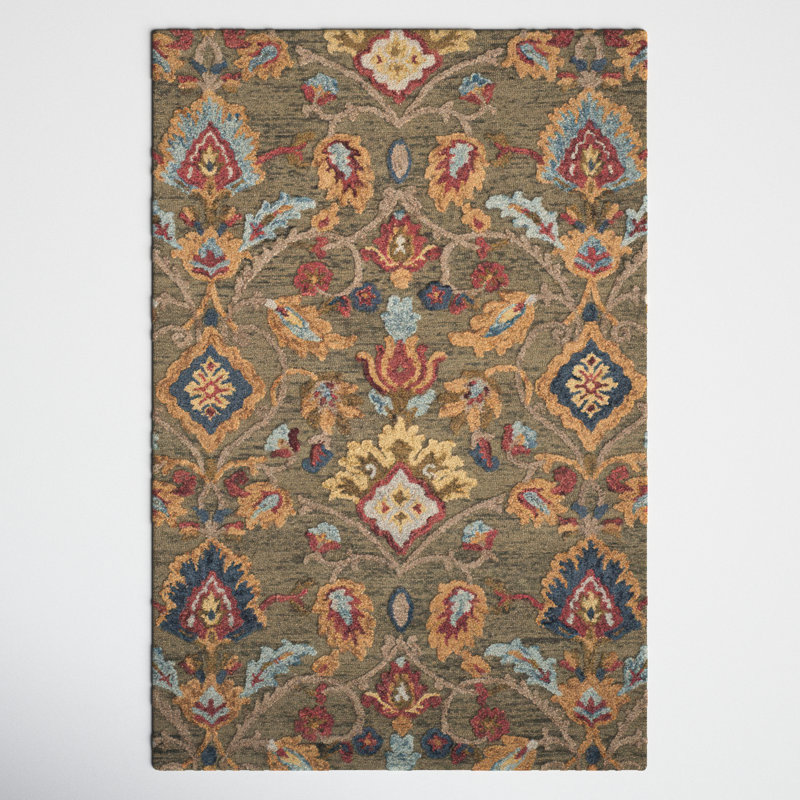 Tansy Hand Tufted Wool Rug, Rectangle 183cm x 274cm, Green/Brown
