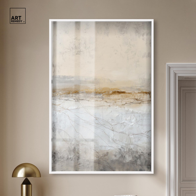 « Cracked Earth I » - Impression sous passe-partout doré, décoration murale bohème par Art Remedy, cadre noir, 10 x 15