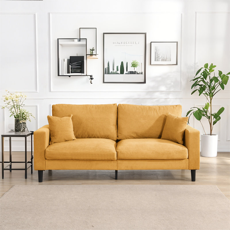 Defoor 74.8-inch High Resilience Corduroy Sofa, Orange, 34.6" H x 75" W x 30.7" D