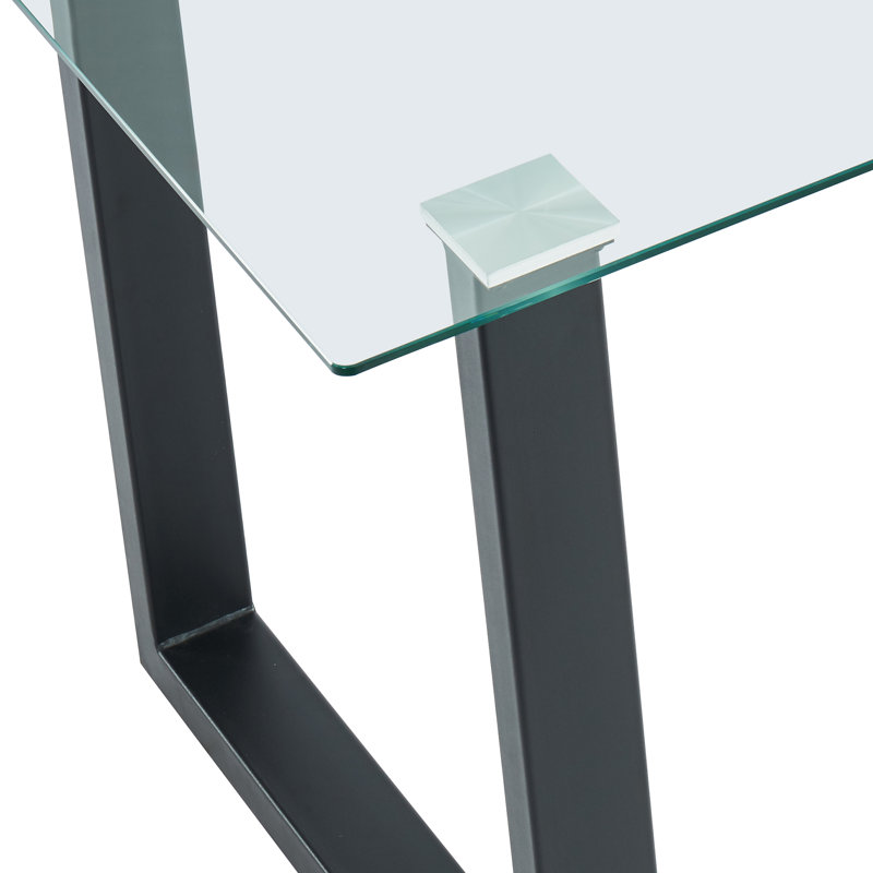 Adymn Glass Top Metal Base Dining Table, Black