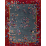 Wool 1920s Knotted Rectangle Chinese Antique - Art Deco Room Size Rug