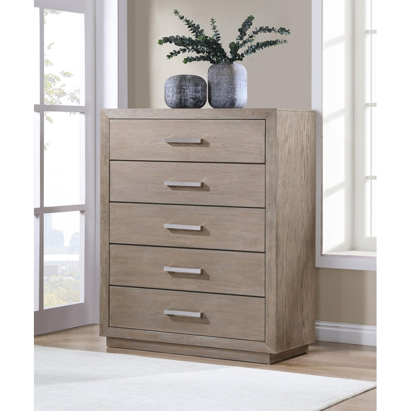 Commode de chambre à 5 tiroirs brun orge