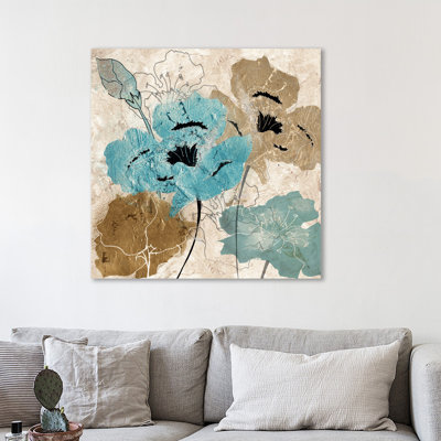 " Metallic Blue And Brown Poppies II " by Tre Sorelle Studios