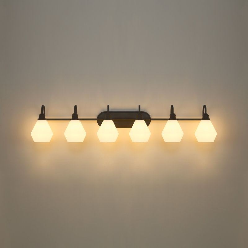 Éclairage de salle de bain à intensité variable 6 lumières avec abat-jour géométrique en verre givré pour salle de bain, Noir