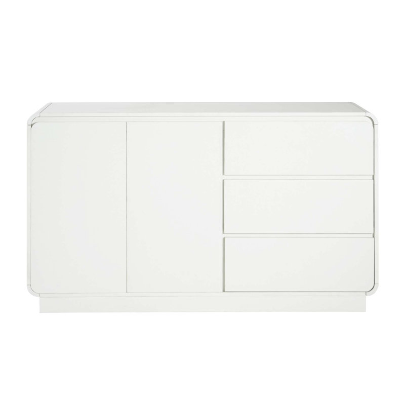 Buffet moderne blanc avec 2 portes et 3 tiroirs, rangement polyvalent pour la salle à manger et le salon, Blanc