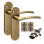 Golden Grace 6 Pairs Victorian Indiana Design Long Rounded Backplate Internal Door Handle Antique Brass with 2.5" Latch & Hinges - 182mm x 45mm