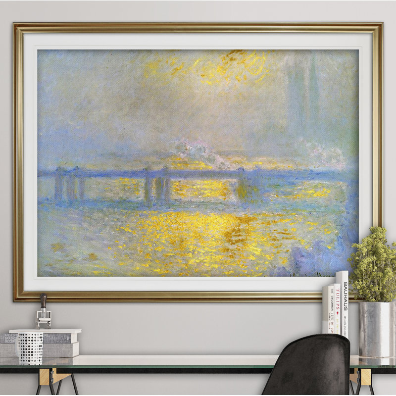 « rectangle » charing cross bridge» par claude monet, reproduction de peinture à l’huile, Cadre doré, Pas de tapis
