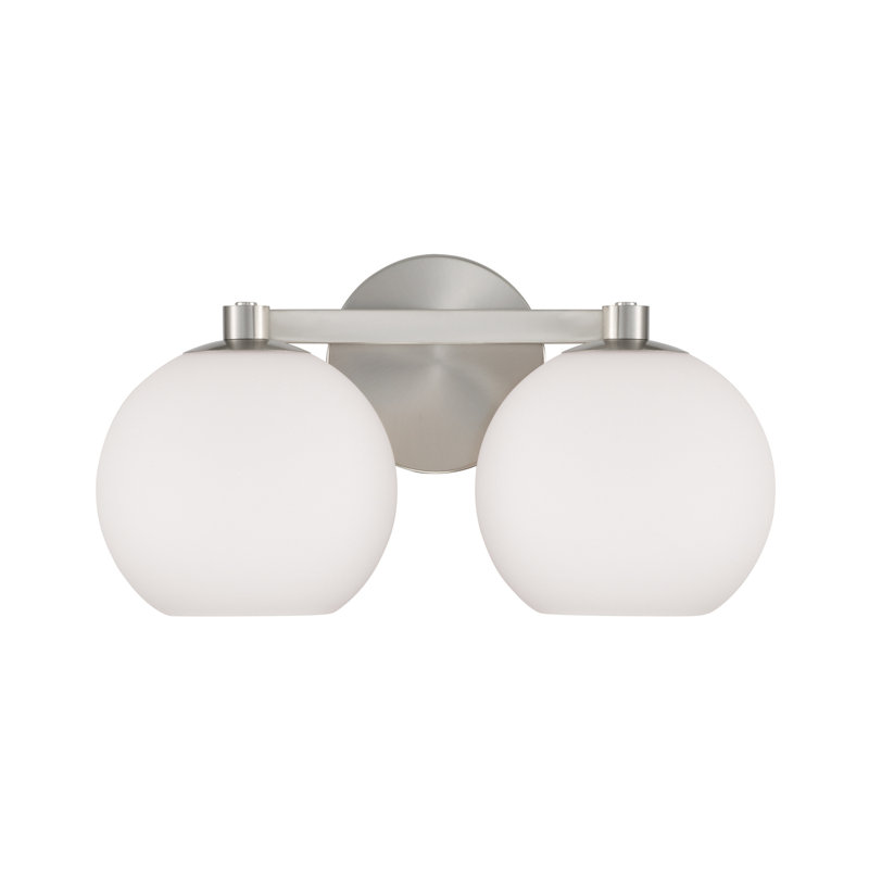 Brushed Nickel 2-Light Vanity with Soft White Glass Shades