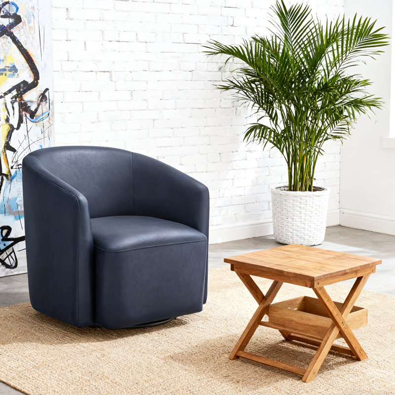 Fauteuil demi-tonneau pivotant en similicuir bleu moderne, Bleu