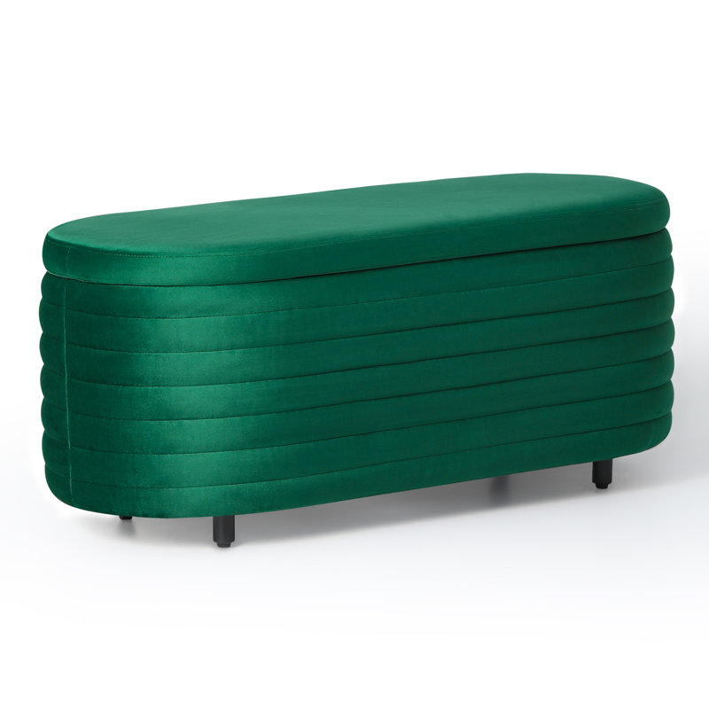 Banc de rangement rembourré en polyester Farrah, H 18,1 po x l 42,5 po x P 17 po, Vert