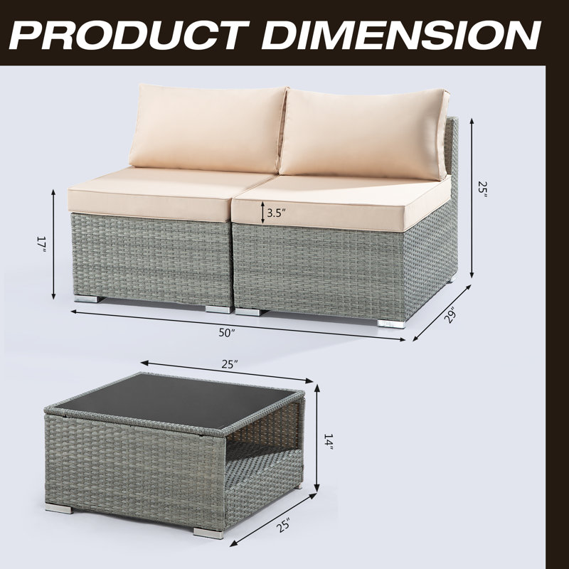 Ensemble de conversation modulaire avec coussins 6 pièces Tijen, Beige
