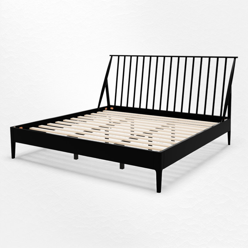 Lit plateforme en bois Mid-Century, Noir, Très grand