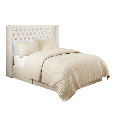 Tête de lit glamour avec dossier à oreilles, boutons, pieds en métal, gris, l 68,48 po x H 52,82 po, style chic, capitonnage à boutons, garniture cloutée, H 60,75 po