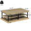 Table basse en bois de 140 cm (55,1 pouces) avec pattes noires, 2 étagères ouvertes, brune, pour un espace de vie rustique et accueillant, coin douillet et pratique