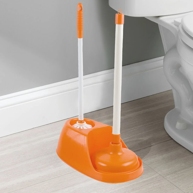 Ensemble de brosse et de piston pour cuvette de toilette robuste, Orange