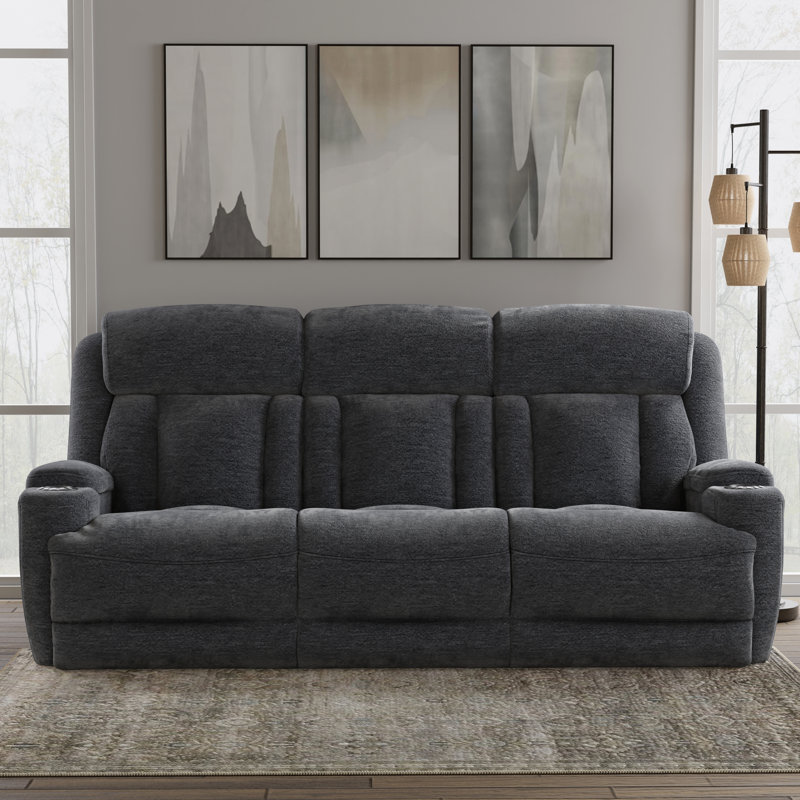 Canapé inclinable électrique 89 po Pul avec table rabattable, appui-tête réglable et charge USB, Gris anthracite Lucky