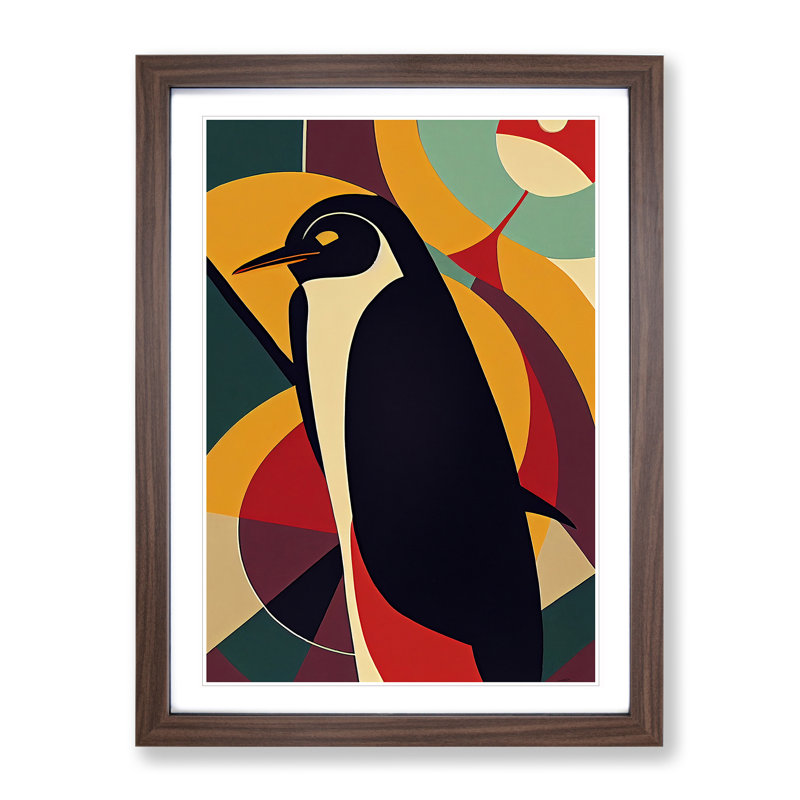 XV1022-3482X Penguin In Abstract No.2 - Print, White, 46cm H x 34cm W, Walnut Framed Paper