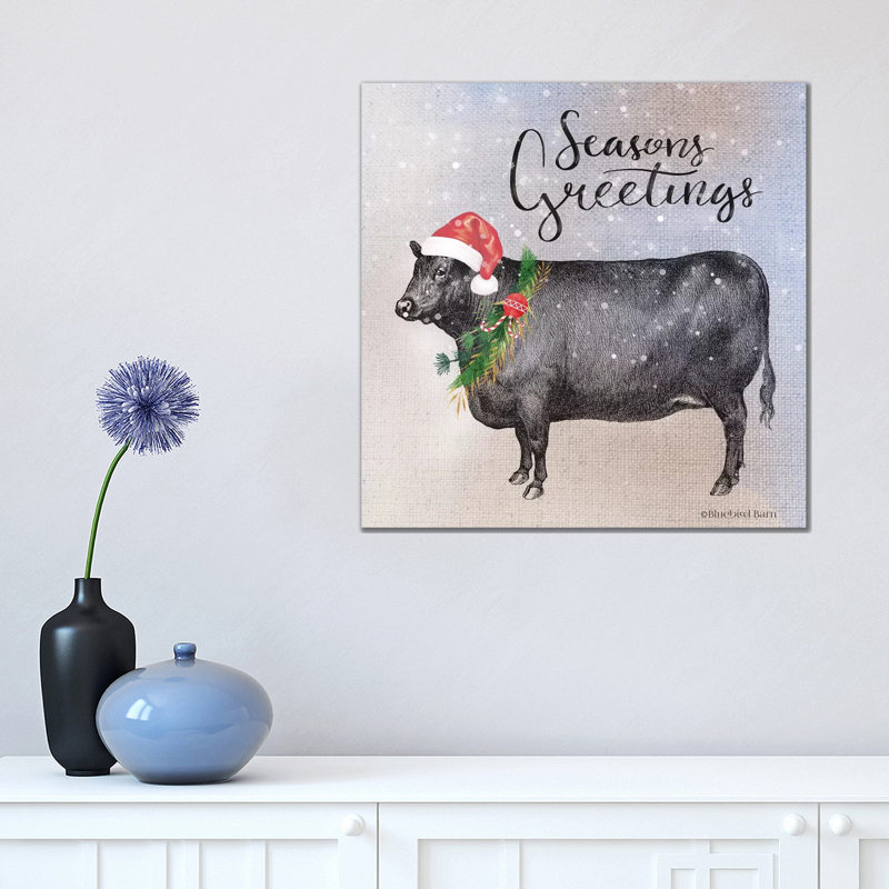 Vintage Christmas Be Merry Cow by Bluebird Barn - Wrapped Canvas Print, 45.72 cm H x 45.72 cm W x 1.91 cm D