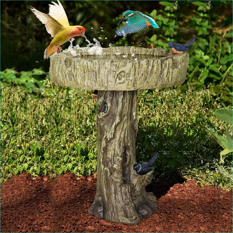 Bains d'oiseaux | Bain d'oiseaux d'extérieur en béton brun clair brun clair 24,4 "pour patio de jardin | Ciment en béton | Piédestal à un niveau