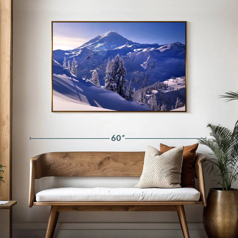 Soleil d'hiver du mont Baker, 46 po x 31 po, Cadre flottant doré