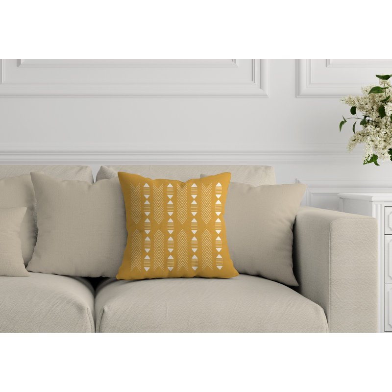 Coussin décoratif intérieur / extérieur Nona Tribal, L 15 po x H 15 po, Jaune