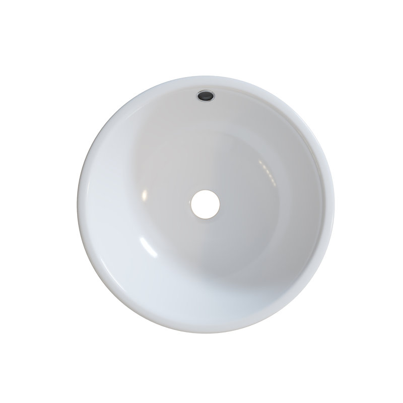 Ceramic Circular Vessel Bathroom Sink with Overflow, Gloss White