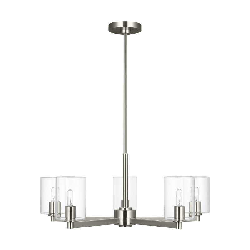 Kirkham Couey 5 Light Dining Room Chandelier With Clear Shade, 10.375" H x 27.125" W x 27.125" D, 5 Lights, Brushed Nickel