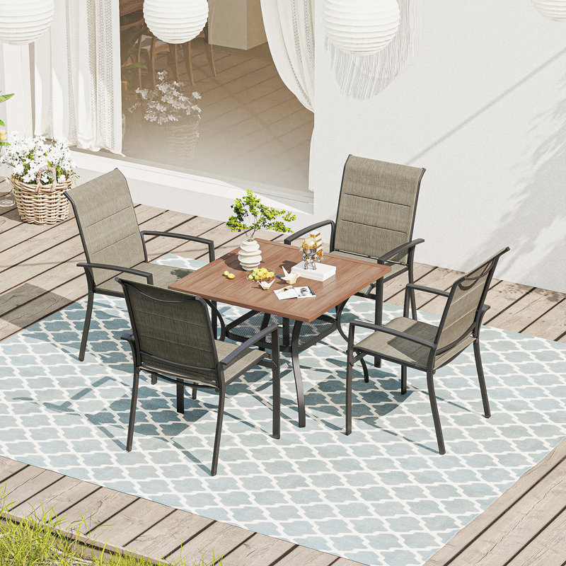 Loann Premium All-Weather Wicker Outdoor Stacking Dining Armchair, Brown/Black
