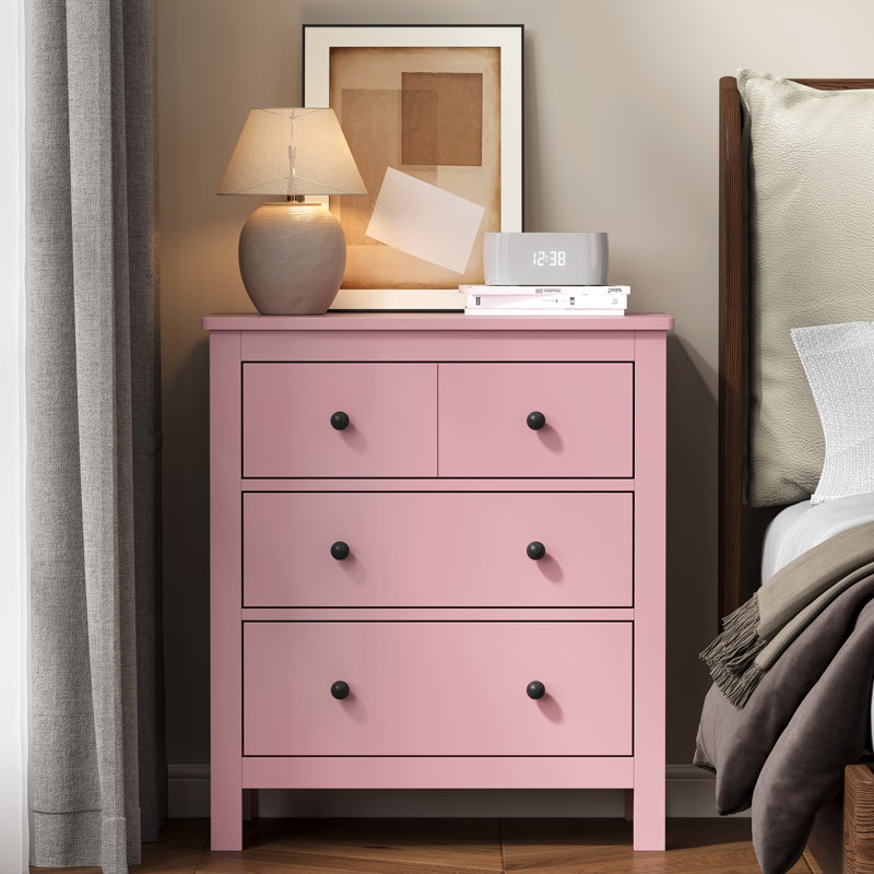 Table de chevet 3 tiroirs, coffre de rangement en bois 23,6 po, Rose