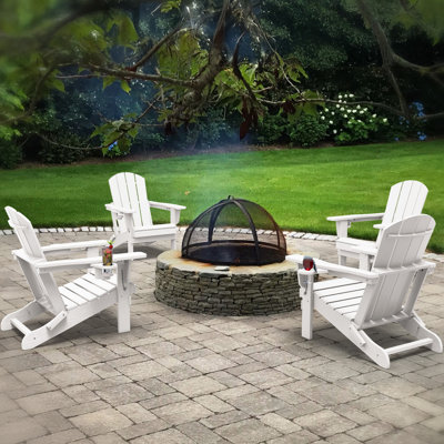 Wolak High Density Polyethylene Folding Adirondack Chair With Double Cup Holder(Set Of 4)