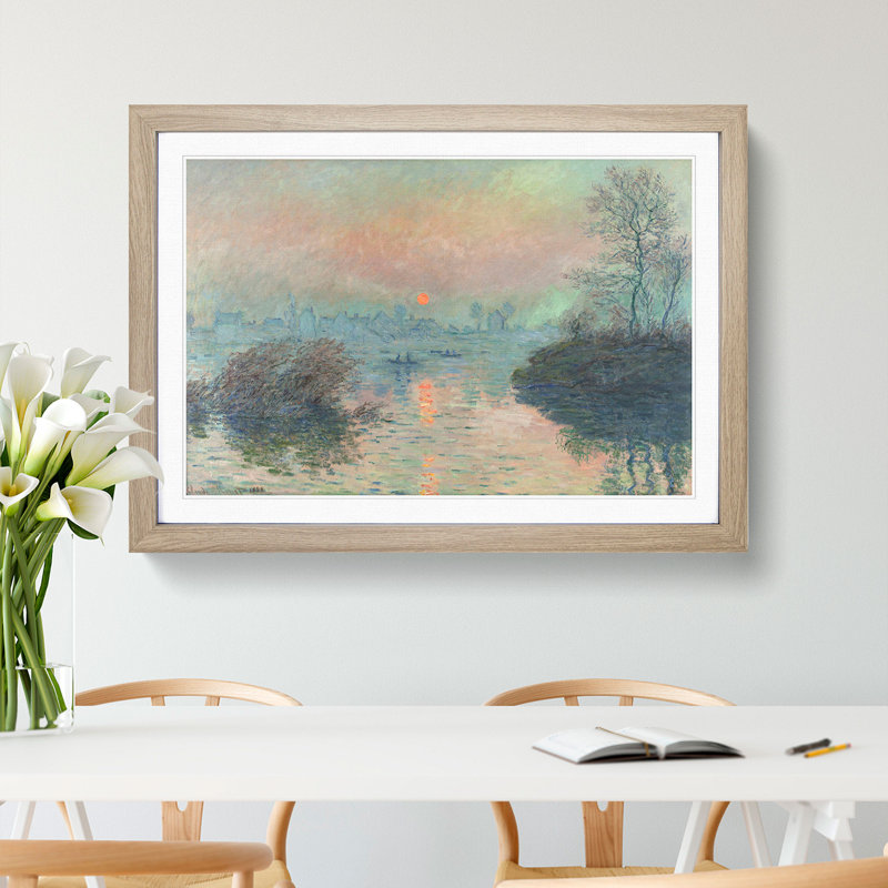 Sun Setting on the Seine by Claude Monet - Picture Frame Painting, 27cm H x 36cm W x 2cm D, Oak Framed