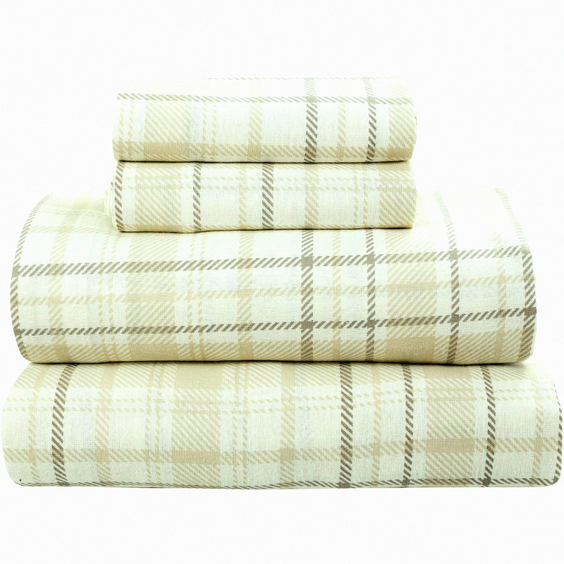 CozyDreams 100% Cotton Flannel Sheet Set, High GSM, Deep Pockets, Warm & Breathable Bedding Set with 1 Flat Sheet, 1 Fitted Sheet, 2 Pillowcases - Checkered Pattern