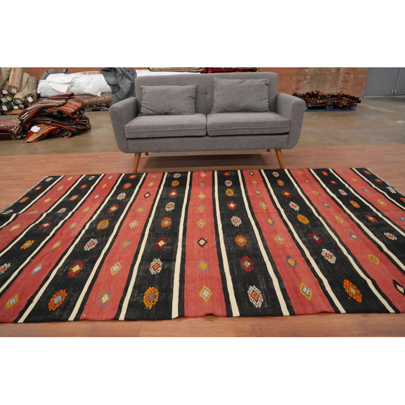 Tapis vibrant Kilim 6 x 9 avec rayures classiques et motifs géométriques