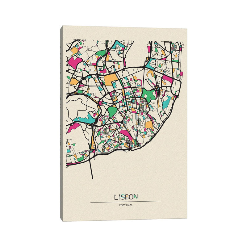 Lisbon, Portugal Map by Ayse Deniz Akerman - Wrapped Canvas Print, 66.04 cm H x 45.72 cm W x 3.175 cm D