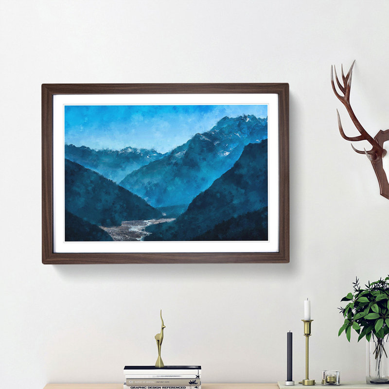 Blue Mountains in Sikkim India - Framed Print, 45cm H x 63cm W x 2cm D, Walnut Framed