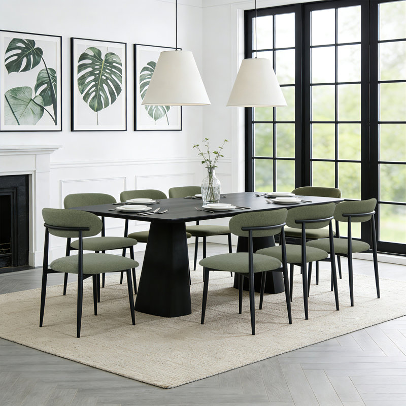 Upholstered Dining Chair Side Chair, Green, Black