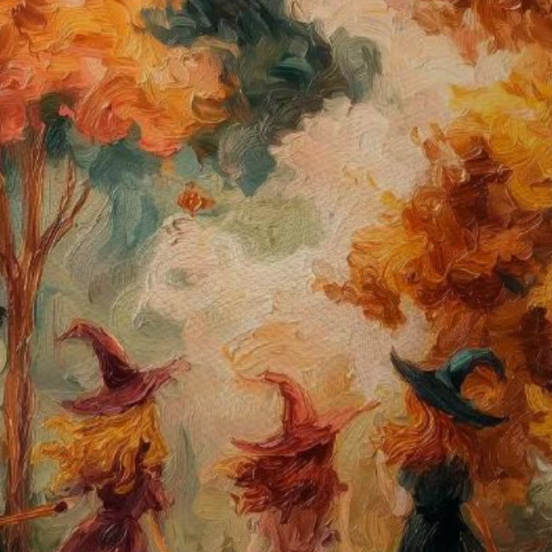 «Three Witches in an Autumn Forest», reproduction d'art sur toile tendue, 24 x 36 po, prête à être suspendue