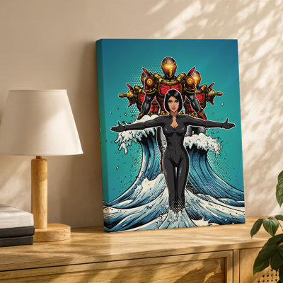 Toile, illustration dynamique de style comique mettant en vedette une figure charismatique dans un art mural élégant