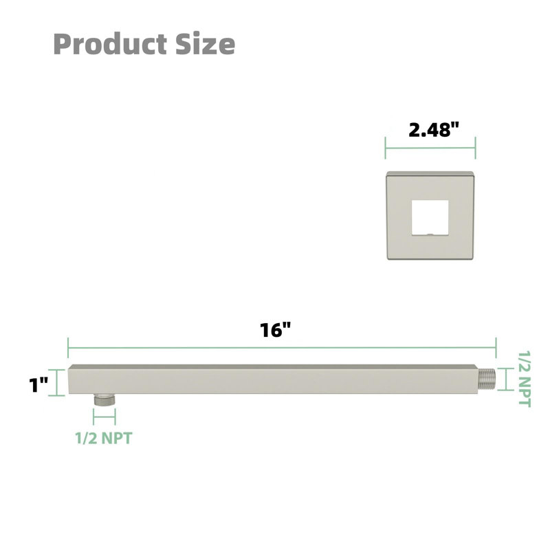 16" Wall Mount Shower Arm, Brushed Nickel