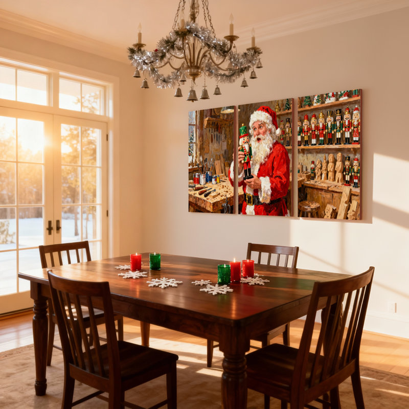 Casse-noisette de Noël père Noël dans un atelier, ensemble de 3 impressions sur toile, H 18 po x l 36 po