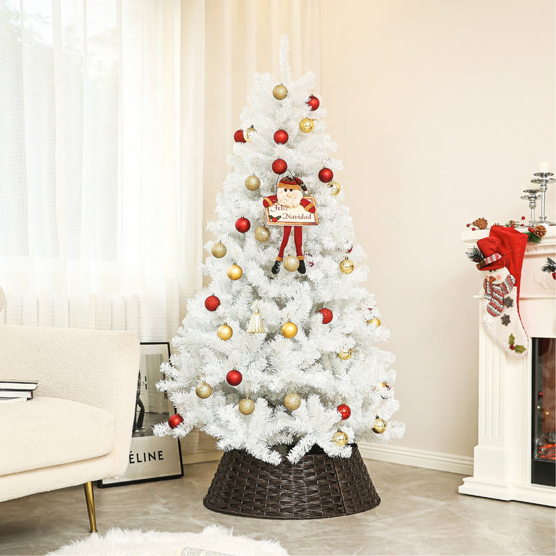 Arbre de Noël artificiel de 6 pi de hauteur, arbre de Noël non éclairé avec 1000 pointes de branches, ouverture automatique, base en acier, décoration des Fêtes pour bureau personnel, blanc
