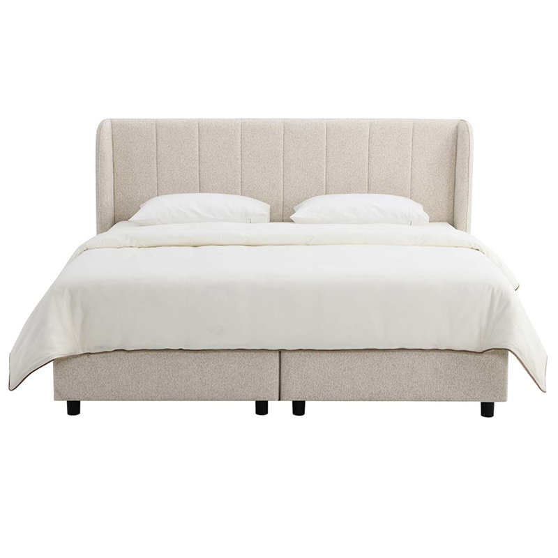 Queen Bed w/Storage, Beige Chenille