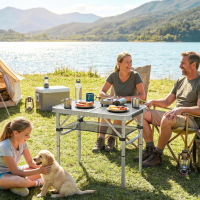 Table de camping pliante de 2 pi, table de pique-nique avec couche de rangement, noir