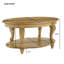 Table basse ovale en bois de 42 po pour le salon, table basse à 2 niveaux en bois massif avec tablette de rangement ouverte, assemblage facile, naturel antique