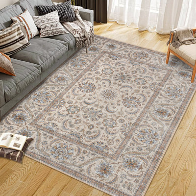Tapis lavable à motif floral rétro de style bohémien traditionnel nord-africain à poils courts, antidérapant et résistant aux taches