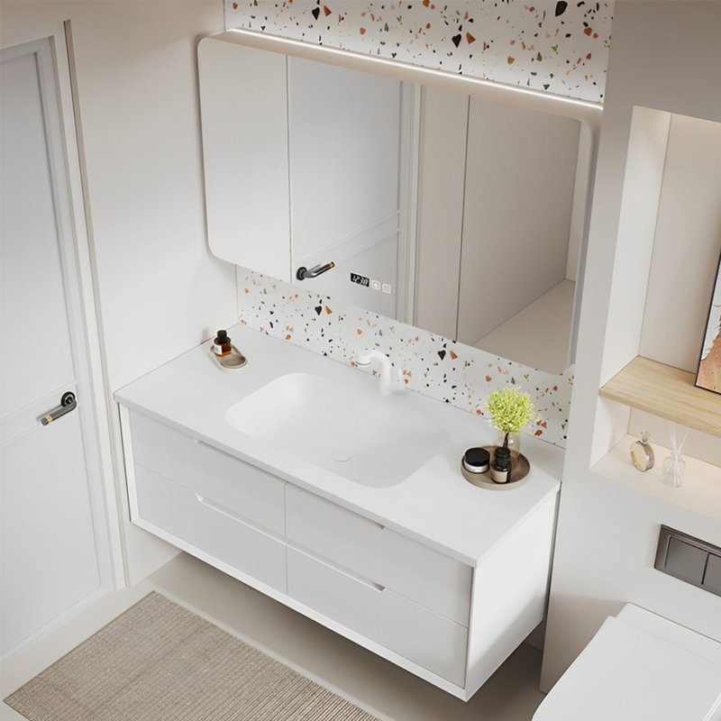Armoire de salle de bain simple et moderne, Blanc, H 19,68 po x l 47,24 po x P 21,65 po